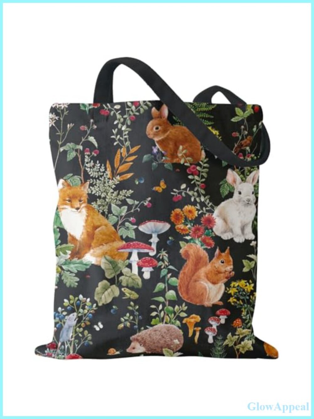 Cotton Canvas Tote Bag Reusable Shoulder Bag Forest Animal Print